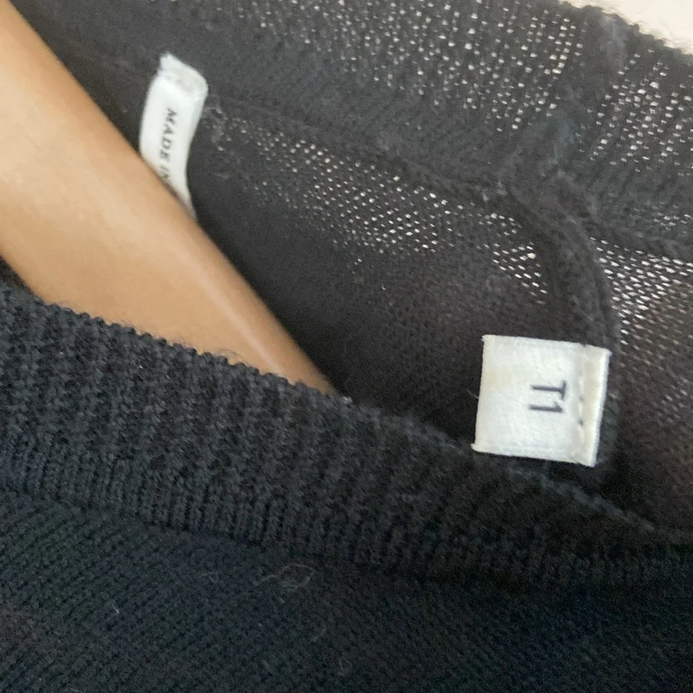 Sandro Paris -Black Merino Wool Knit Sweater with Lace Hem Inserts